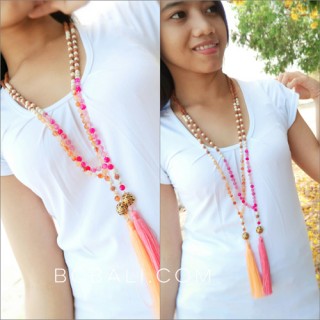 mala wooden organic natural with glass beads tassels 